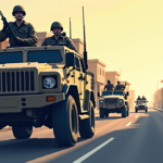 Taliban Patrols Kabul in U.S.‑Made Armor 25 Years After 9/11 — AI-generated editorial illustration
