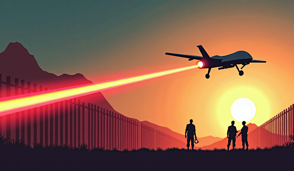 High‑Energy Laser Cuts Drone Threat on U.S.‑Mexico Border — AI-generated editorial illustration