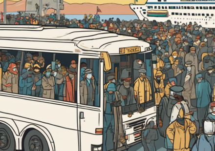 UK Protesters Block Migrant Buses, Faces Widespread Condemnation — AI-generated editorial illustration