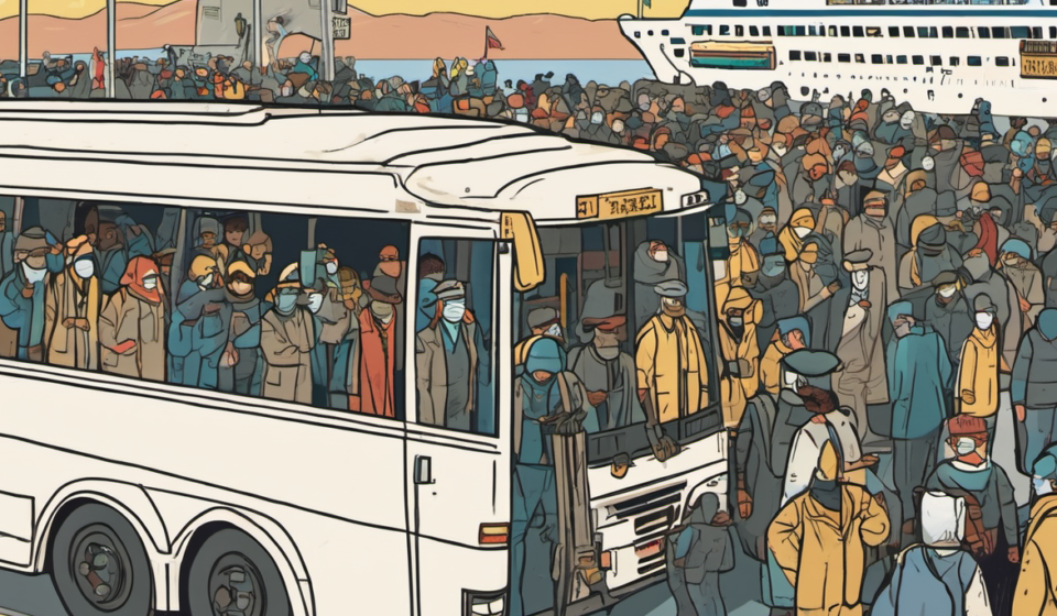 UK Protesters Block Migrant Buses, Faces Widespread Condemnation — AI-generated editorial illustration