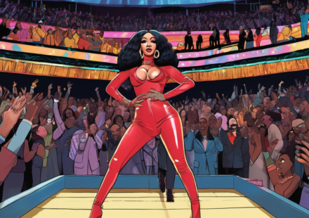 Cardi B Stuns in Cutout Catsuit at Don Toliver’s Brooklyn Show — AI-generated editorial illustration