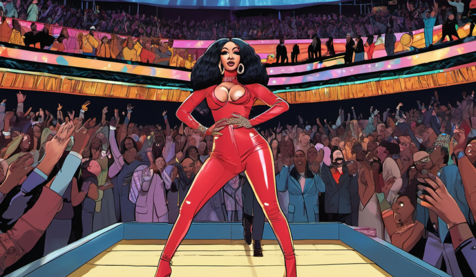 Cardi B Stuns in Cutout Catsuit at Don Toliver’s Brooklyn Show — AI-generated editorial illustration