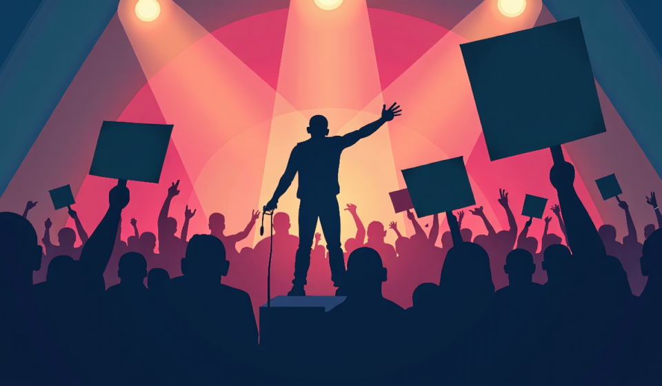 Pink Criticizes Macklemore Over Pro‑Palestine Comments at Ed Sheeran Show — AI-generated editorial illustration