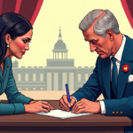 King Charles Confirms Prince Harry and Meghan Will Not Return to Royal Duties — AI-generated editorial illustration