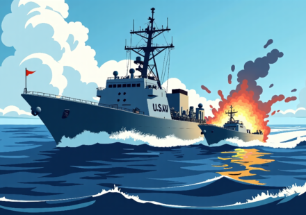 US Forces Sink Ecuadorian Cartel Refueling Vessel in Pacific — AI-generated editorial illustration