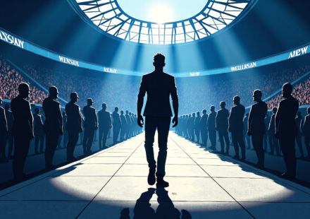 Will Ospreay’s Epic AEW Entrance: A Journey to Wembley — AI-generated editorial illustration