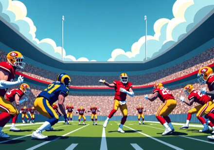 49ers Face Rams in Super Bowl Rematch: Is Drake Maye Ready? — AI-generated editorial illustration