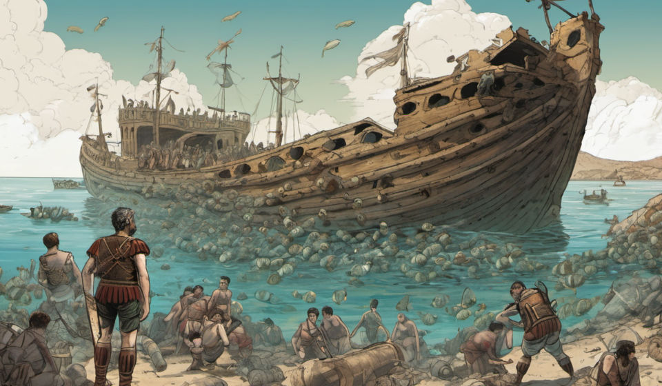 Roman Shipwreck Reveals Hundreds of Intact Amphorae After 2,100 Years — AI-generated editorial illustration