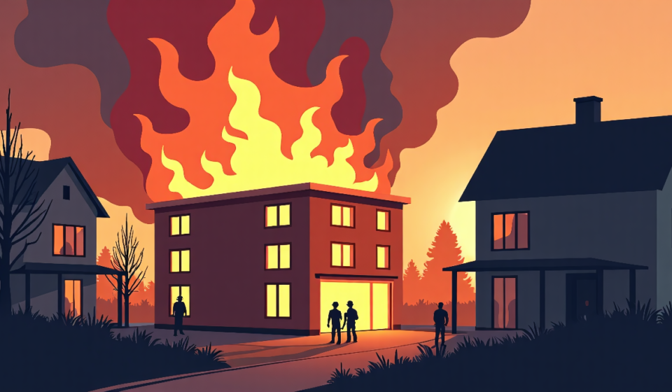 Massive Fire Forces Evacuation of South Bend Apartment Construction Site — AI-generated editorial illustration