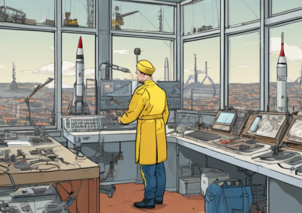 Ukrainian Engineer Turns to Ballistic Missiles After Designing Patios — AI-generated editorial illustration