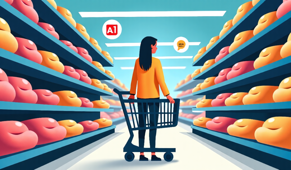 AI Shopping Carts May Push Grocery Bills Higher — AI-generated editorial illustration