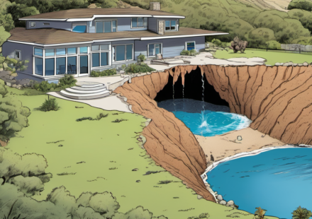 Nicolas Cage’s Malibu Home Hit by Massive Sinkhole — AI-generated editorial illustration