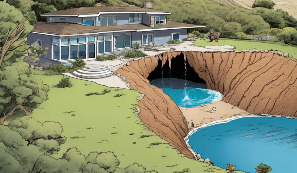 Nicolas Cage’s Malibu Home Hit by Massive Sinkhole — AI-generated editorial illustration
