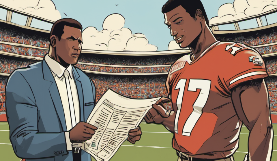 Baker Mayfield’s Contract Paid, Aaron Donald Declines Australia Trip — AI-generated editorial illustration