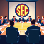 SEC Leaders Weigh Expelling LSU Over Player Eligibility Issues — AI-generated editorial illustration