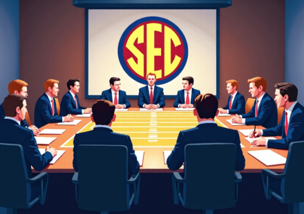 SEC Leaders Weigh Expelling LSU Over Player Eligibility Issues — AI-generated editorial illustration