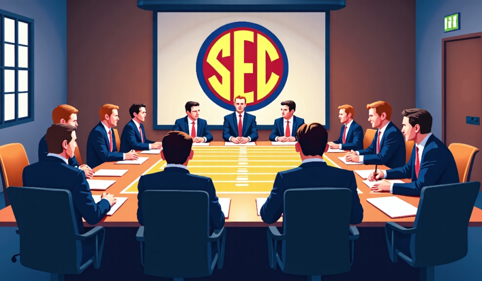 SEC Leaders Weigh Expelling LSU Over Player Eligibility Issues — AI-generated editorial illustration