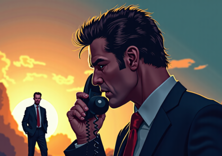 Ric Flair’s Grudge: The Call That Sparked a WCW Punch — AI-generated editorial illustration