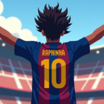Raphinha’s Double Gives Barcelona a Champions League Win — AI-generated editorial illustration