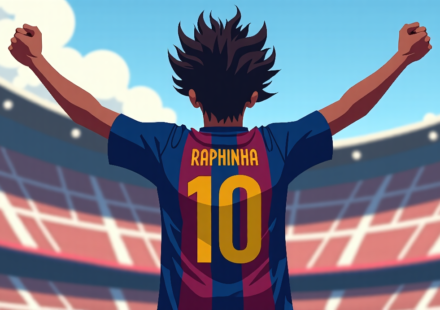 Raphinha’s Double Gives Barcelona a Champions League Win — AI-generated editorial illustration