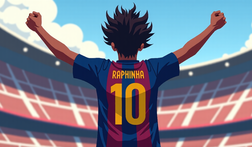 Raphinha’s Double Gives Barcelona a Champions League Win — AI-generated editorial illustration