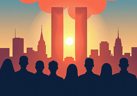 25 Years After 9/11, Americans Still See a Changed Nation — AI-generated editorial illustration