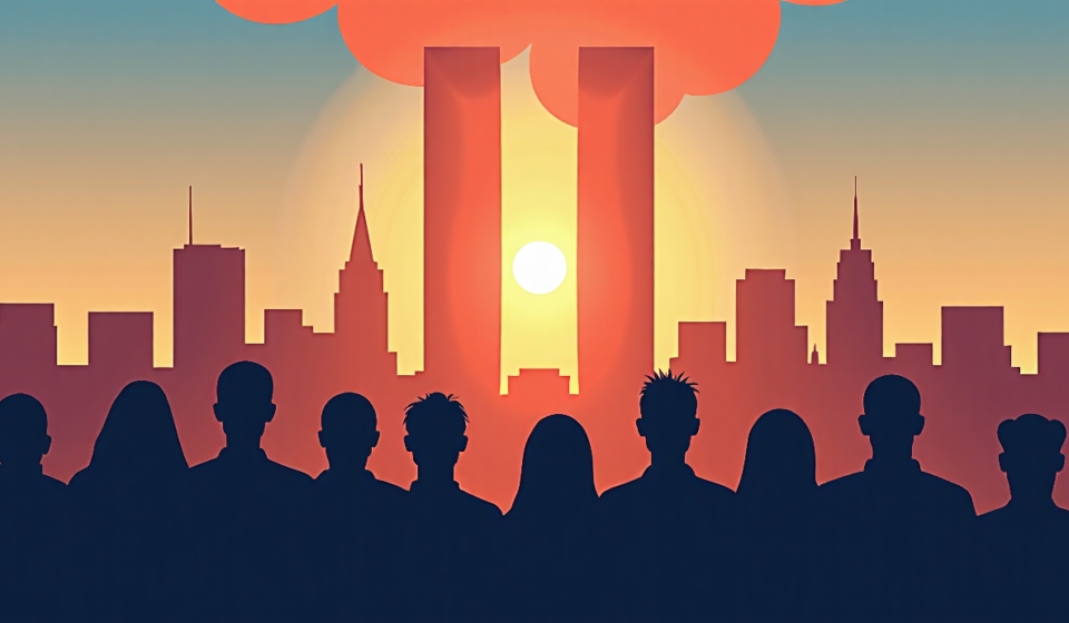 25 Years After 9/11, Americans Still See a Changed Nation — AI-generated editorial illustration