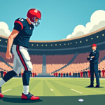 Sam Darnold Out After First Drive, Seahawks Face New England Without QB — AI-generated editorial illustration