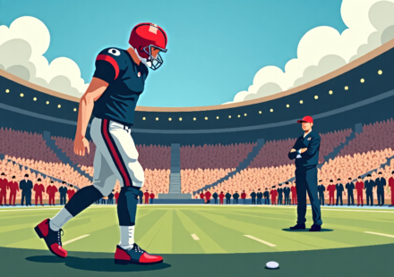 Sam Darnold Out After First Drive, Seahawks Face New England Without QB — AI-generated editorial illustration