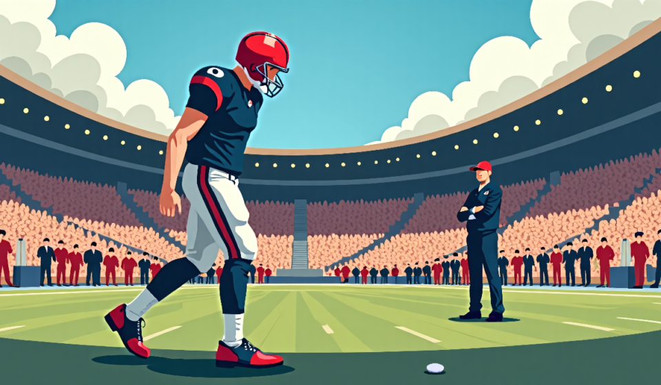 Sam Darnold Out After First Drive, Seahawks Face New England Without QB — AI-generated editorial illustration