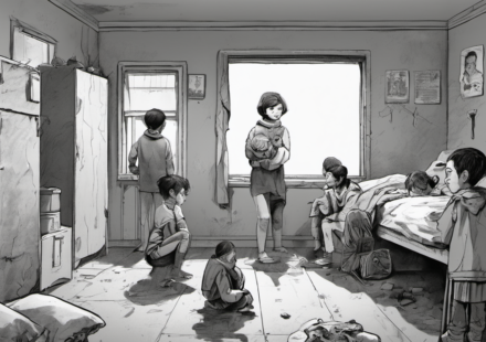 Ohio Man’s House of Squalor: 16 Grandchildren Confined, Incompetent to Stand Trial — AI-generated editorial illustration