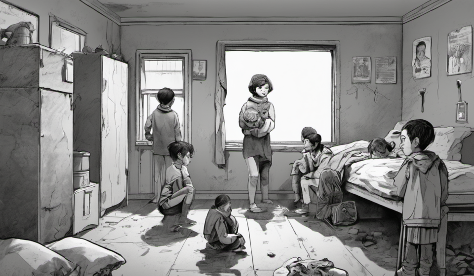 Ohio Man’s House of Squalor: 16 Grandchildren Confined, Incompetent to Stand Trial — AI-generated editorial illustration