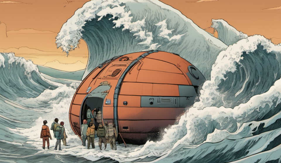 Startup Unveils Tsunami‑Resistant Survival Pod Prototype — AI-generated editorial illustration