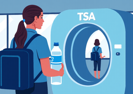 TSA Considers Allowing PreCheck Passengers to Bring Full Water Bottles — AI-generated editorial illustration