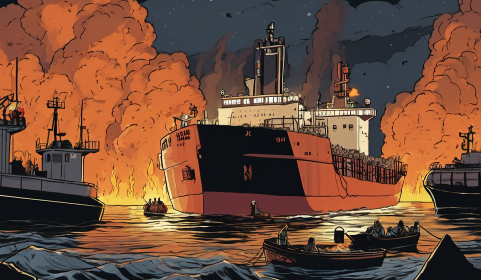 Fire on Cargo Ship in Qingdao Port Claims 25 Lives — AI-generated editorial illustration