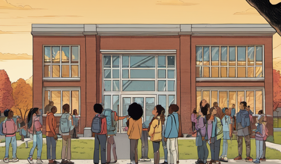 From 9/11 Loss to a Legacy of Learning: The Story of Adam J. Lewis Academy — AI-generated editorial illustration