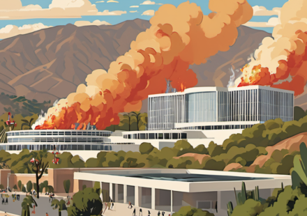 Brush Fire Near Getty Center Threatens Iconic Los Angeles Museum — AI-generated editorial illustration