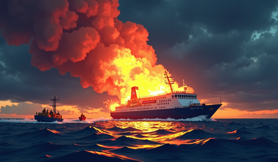 Philippines Ferry Fire Claims Five Lives, Leaves Nearly 100 Missing — AI-generated editorial illustration
