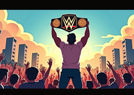 Sami Zayn Reclaims Undisputed WWE Title in Mexico City Showdown — AI-generated editorial illustration