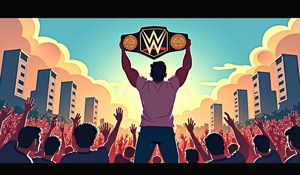 Sami Zayn Reclaims Undisputed WWE Title in Mexico City Showdown — AI-generated editorial illustration