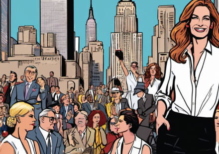 Hollywood Stars Shine at New York Fashion Week 2026 — AI-generated editorial illustration