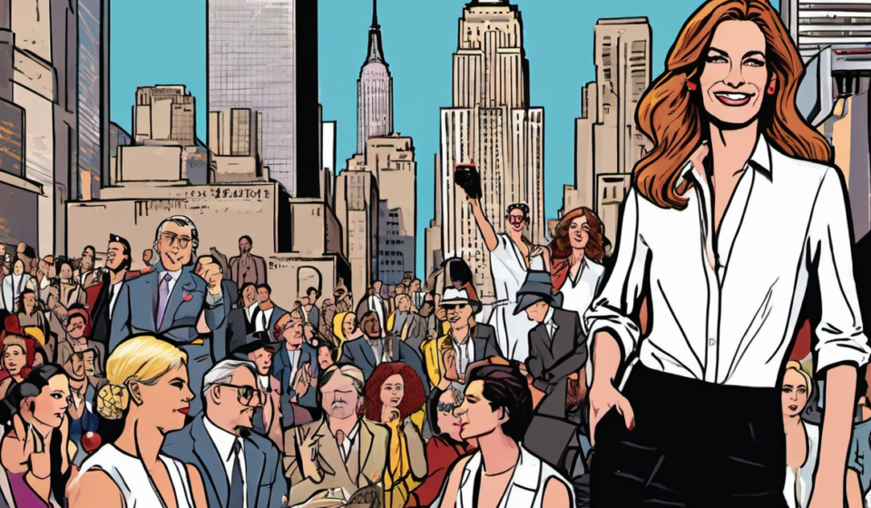 Hollywood Stars Shine at New York Fashion Week 2026 — AI-generated editorial illustration