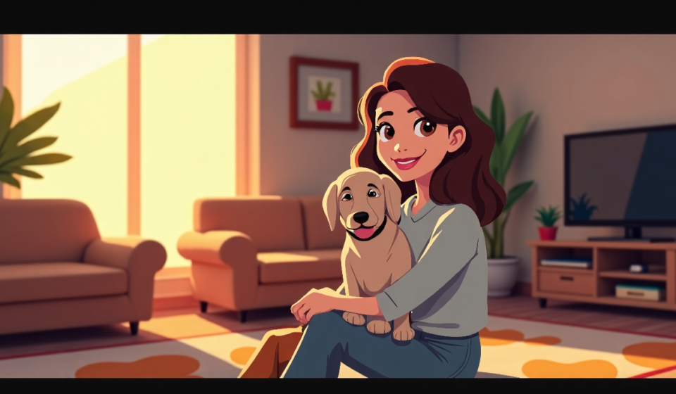 Guess the Actress Cuddling with Her Dog: Disney Princess Star Revealed — AI-generated editorial illustration