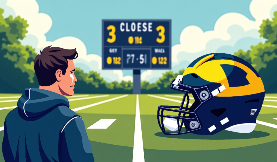 Meyer Says Michigan’s Problems Are Bigger Than Bryce Underwood’s Loss — AI-generated editorial illustration
