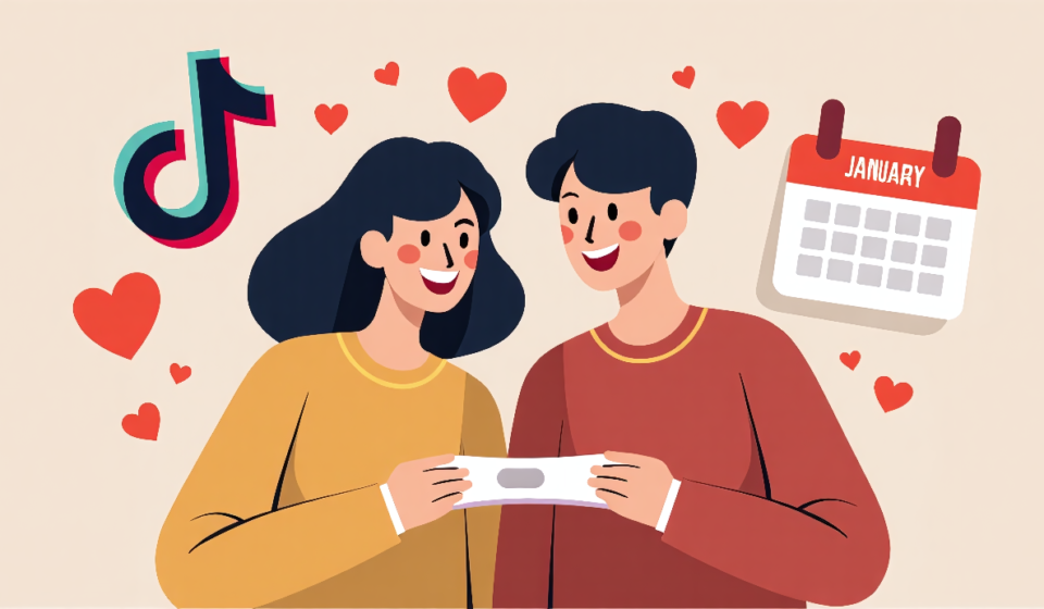 TikTok Stars Squirmy and Grubs Announce Baby on the Way — AI-generated editorial illustration