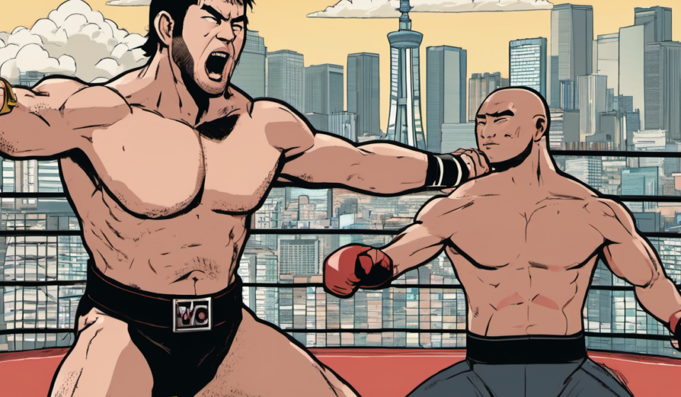 Aaron Wolf vs. Kōsei Fujita: The Never Title Clash at King of Pro‑Wrestling — AI-generated editorial illustration