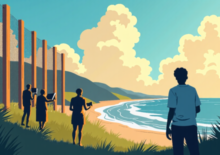 Fort Bragg Residents Protest $9.5 M Fence That Blocks Ocean Views — AI-generated editorial illustration
