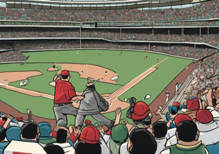Yankee Stadium Chaos: Palestinian Flag-Waving Man Tackled by Security — AI-generated editorial illustration