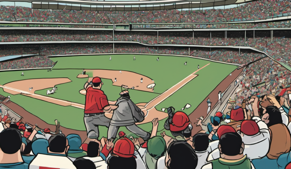 Yankee Stadium Chaos: Palestinian Flag-Waving Man Tackled by Security — AI-generated editorial illustration