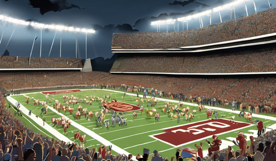 Oklahoma State Fans Tear Down Goal Post After Upset Win Over Oregon — AI-generated editorial illustration